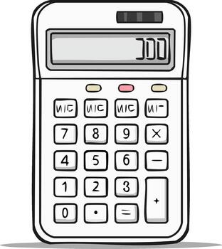 dibujos animados calculadora con mostrar, botones y sombra aislado en blanco antecedentes vector
