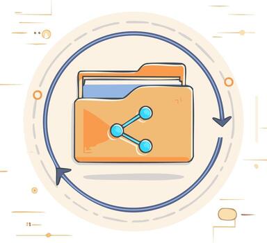Stylized Illustration of a Shared Folder Icon with Recycle Symbol for Data Backup and File Transfer vector