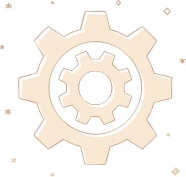 Two subtle light brown gears icon representing mechanism settings and technology system vector