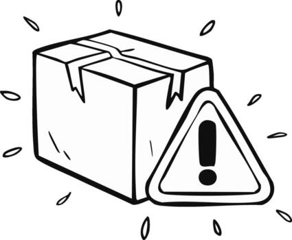 Damaged Box and Exclamation Mark Illustration Indicating Hazard or Fragile Item Handling vector