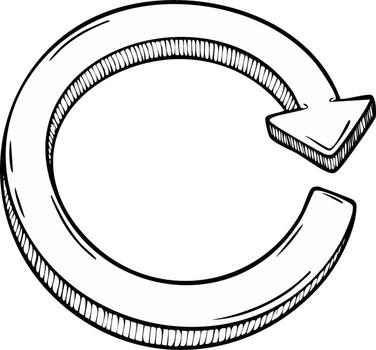 Hand-drawn circular arrow pointing right. Illustration of a loop icon vector
