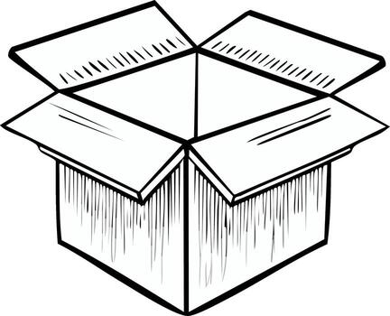 Open cardboard box with rough sketch style drawing vector