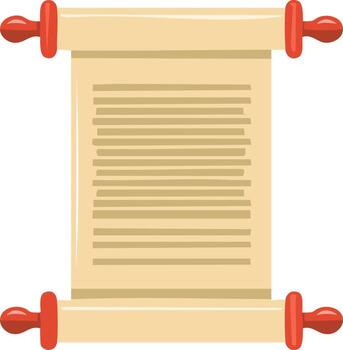 Ancient Document Illustration Paper Scroll Cartoon Style with Red Handles for Text vector
