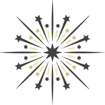 Exploding starburst with radiating lines and small stars in dark gray and gold vector