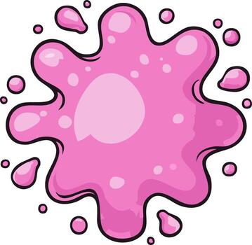 Bright pink liquid splash with droplets, abstract blob shape with outline, color spot vector