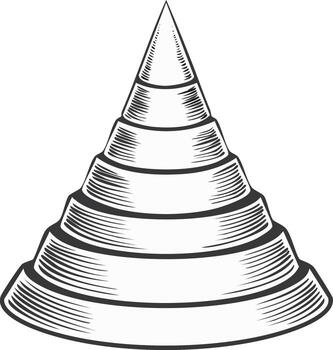 Abstract layered pyramid with engraved hatching texture in black and white vector