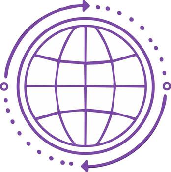 Drawn Purple Globe with Circular Arrow and Dots Around It vector