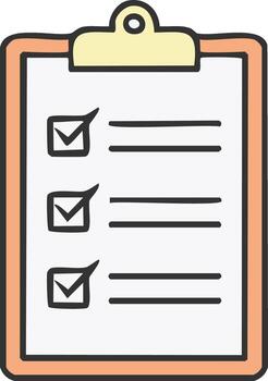 Clipboard with checklist completed, checkmarks marking tasks finished, simple icon vector