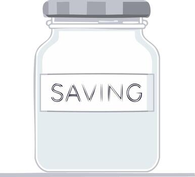 Conceptual illustration of an empty money jar with a saving label representing financial goals and budgeting vector