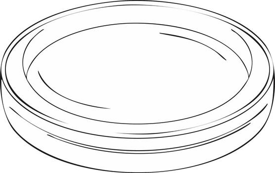 Simple black and white line drawing of an empty round container in perspective vector