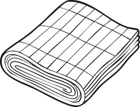 Folded White Fabric with Grid Pattern Outline Monochrome Illustration vector