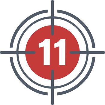 Target with Number Eleven Icon Aiming Sign Red Circle on a White Background Simple Minimalist Design vector