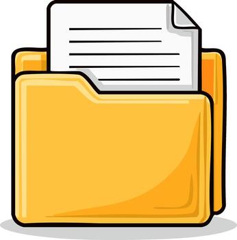 Open yellow folder with document inside simple cartoon illustration vector