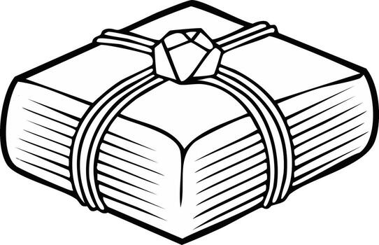un apilar de libros atado con cuerda y un joya en parte superior en un negro y blanco ilustración vector