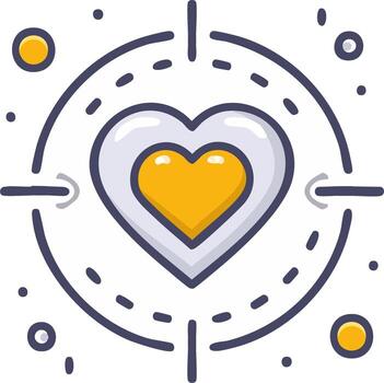 estilizado corazón símbolo dentro circular objetivo, enfatizando amor y objetivos, rodeado por juguetón puntos vector