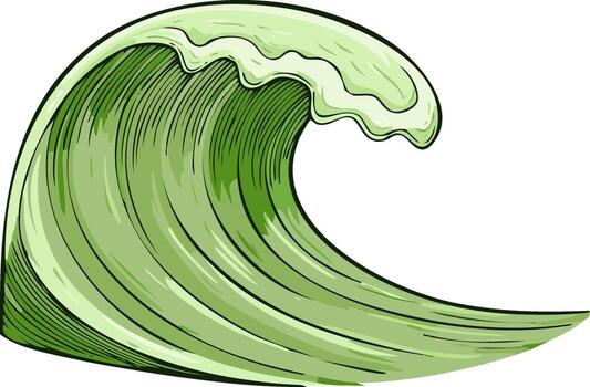 A Large Green Ocean Wave with Foam Curling Overhead, Graphic Design Element vector
