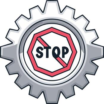 Gear with Stop Symbol Represents Shutdown, Restrictions, and Prohibition Concepts vector