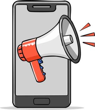 Mobile Device with Loudspeaker Icon Broadcasting Messages vector