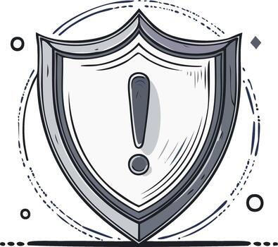 Shield icon with an exclamation point illustration, warning security concept vector