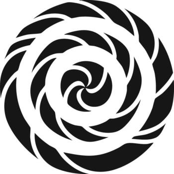 Abstract geometric spiral vortex symbol with swirling blade shapes in a circular pattern vector