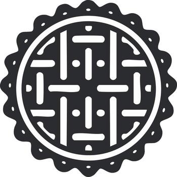 Homemade baked pie with lattice top and fluted crust, simple minimalist icon top view vector