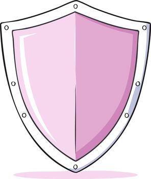 Protective shield illustration in light pink color with rivets on its border for fantasy art and security concepts vector