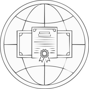 certificado y premios símbolo dentro un mundo globo contorno vector