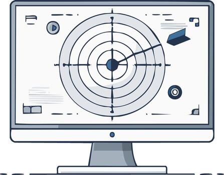 ilustración de un computadora monitor con un Radar pantalla, concepto de tecnología vector
