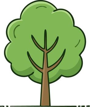 Stylized Green Tree with Brown Trunk and Branches, Bold Outline vector