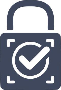 Checked security concept featuring a minimalist padlock icon with confirmation checkmark inside the circle illustration, protection system symbol vector