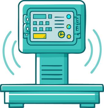 Cartoon style electronic scale with digital display screen and control panel for medical or industrial use vector