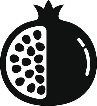 Black and White Graphic of a Sliced Pomegranate with Seeds Visible vector