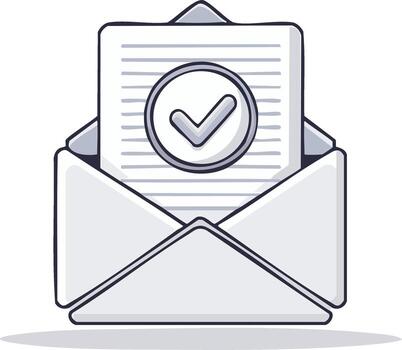 dibujos animados ilustración de un abierto sobre con un aprobado documento y marca de verificación símbolo vector