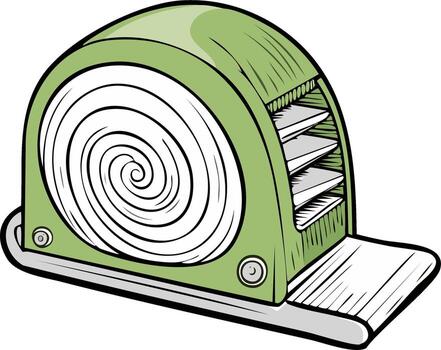 Retro-style green desk organizer with a circular element and paper storage vector