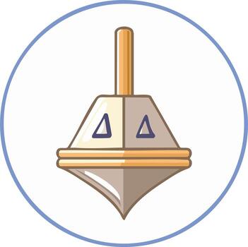 Stylized spinning top toy with geometric patterns inside a blue circle vector