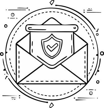 seguro correo electrónico con proteger y marca de verificación símbolo, dibujado a mano ilustración vector