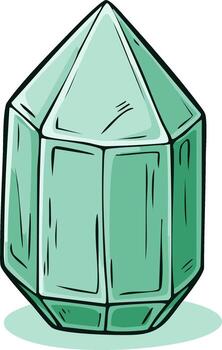 Hand Drawn Green Crystal Gemstone With Faceted Sides and Sharp Point vector