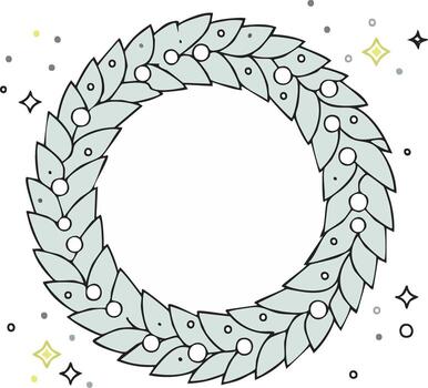 Hand-drawn Laurel Wreath with Sparkles Festive Decorative Element vector