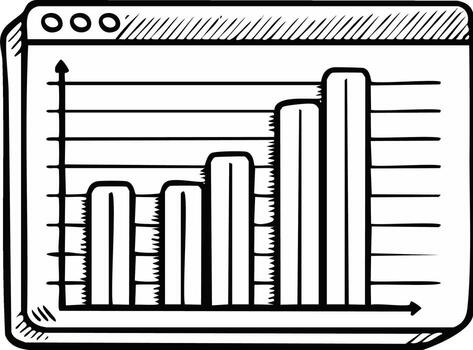 Hand-drawn illustration of a graph chart on a digital window, showing business growth vector