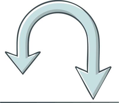 Hand drawn U-turn arrow direction illustration indicating reversal and return to point vector