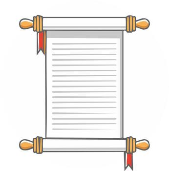 Blank ancient scroll with wooden handles and red ribbons unrolled to display a message or document vector