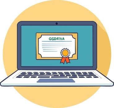 Laptop Displaying Online Certificate or Digital Award with a Seal vector