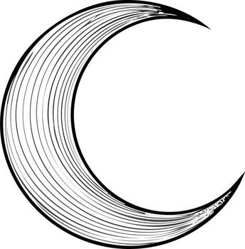 Hand drawn crescent moon with thin sketchy lines and thick outline on white background vector