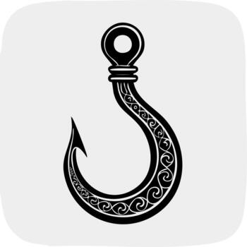 Ornate Fishing Hook Graphic with Intricate Swirl Patterns and Sharp Point vector