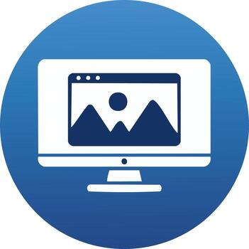 Display Screen with Image Window of Mountains and Sky, Digital Flat Illustration, Blue Background vector