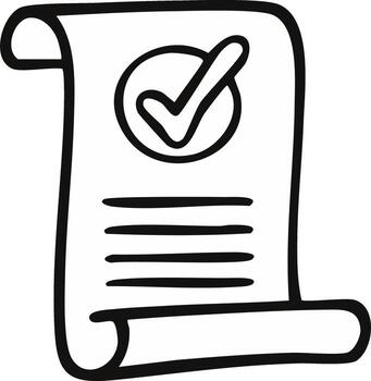 Doodle Style Paper Scroll Document with Checkmark Symbol for Task Completion Approval vector