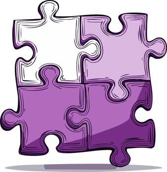 Four Piece Jigsaw Puzzle with Missing Part Connection Cartoon Concept vector