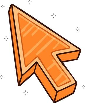 Whimsical Orange Arrow Cursor Graphic Illustration with 3D Look and Subtle Sparkles vector