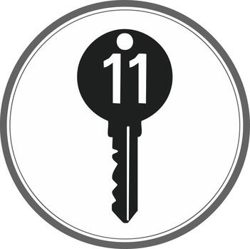 negro y blanco llave símbolo con número once dentro un redondo marco icono vector