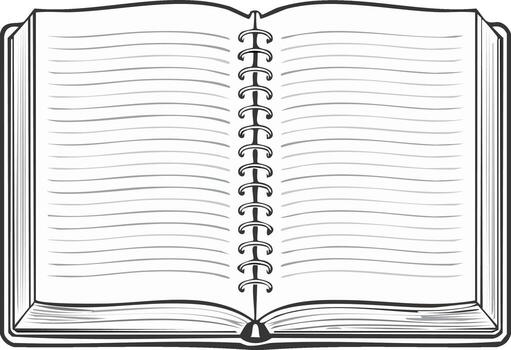 Open wire bound lined book with blank pages illustration for writing or drawing sketch notebook vector